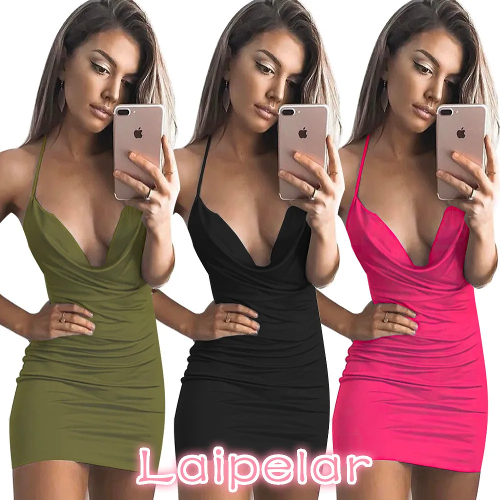 

2018 Women Spring Summer Dress Sexy Sheath Solid Sleeveless Above Knee Mini Spaghetti Strap Empire Laipelar