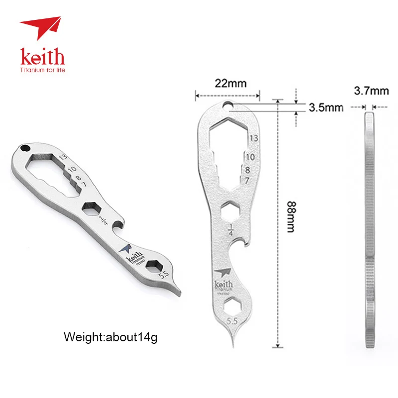 Keith Titanium Alloy Screwdriver Bottle Opener Outdoor Multifunctional Ultralight Spanner Pocket Tool Wrench Mini Size Key Chain