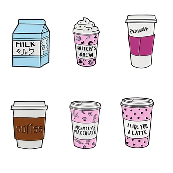 

Pink Cute Cartoon Coffee Cup pins Travel cup brooches To go cup badges Milk lapel pins Gift for coffee lover Milk lover