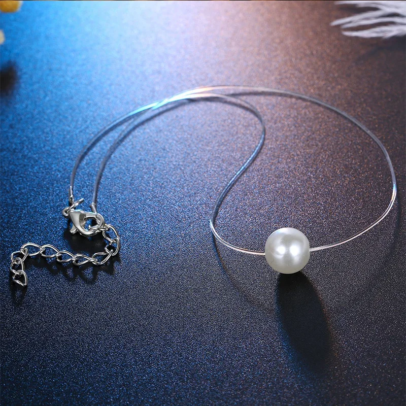 Fashion Transparent Fishing Line Necklace Simple Invisible Chain Women Necklace White Pearl