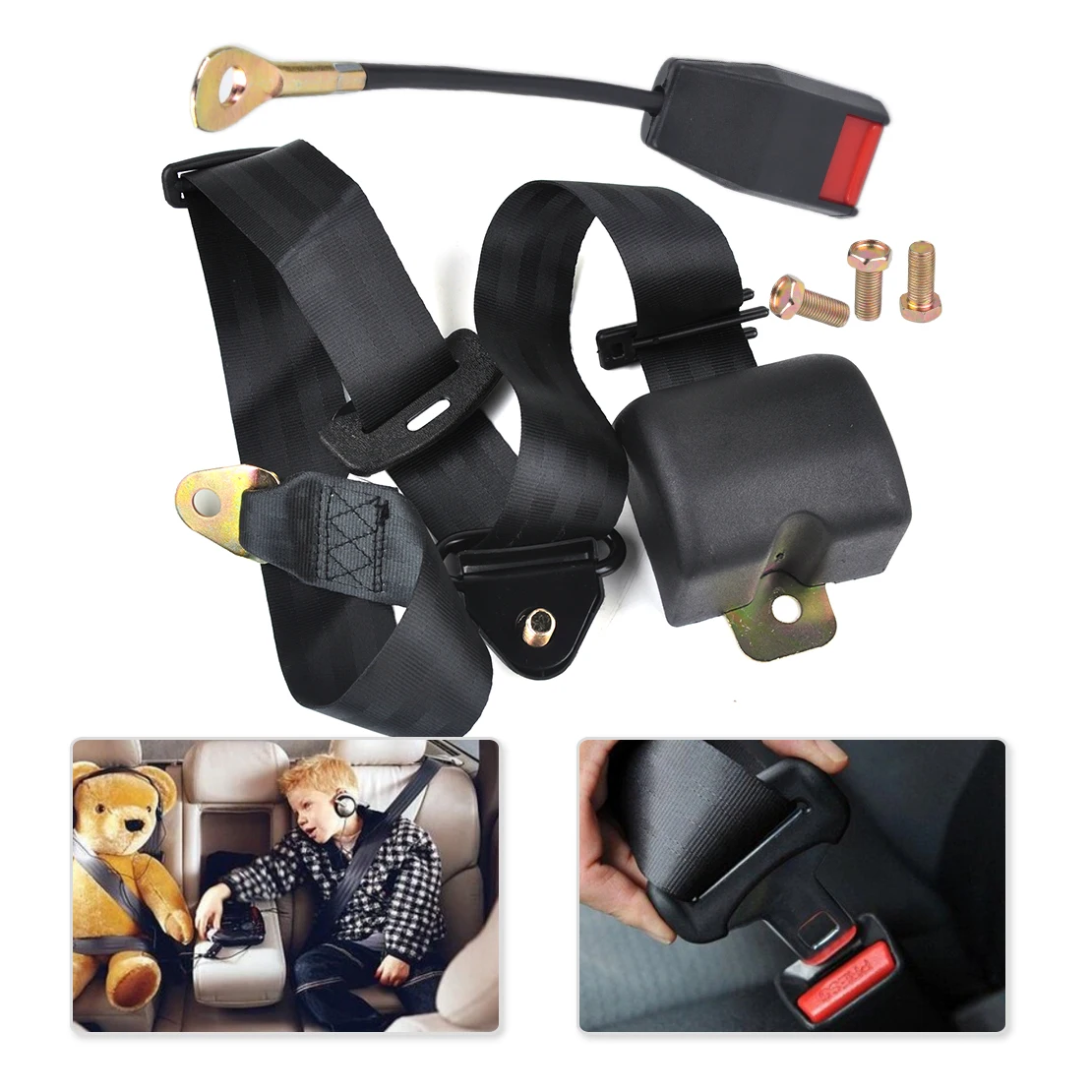 CITALL Car SUV Truck 3 Point Retractable Seat Lap Belt Safety Strap