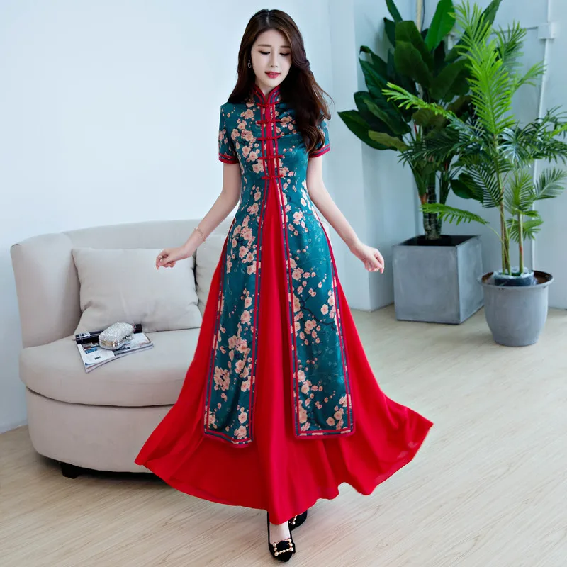 

Fashion Chinese style Women's Long Cheongsam New Arrival Rayon Dress Summer Elegant Slim Qipao Vestidos Size S M L XL XXL XXXL