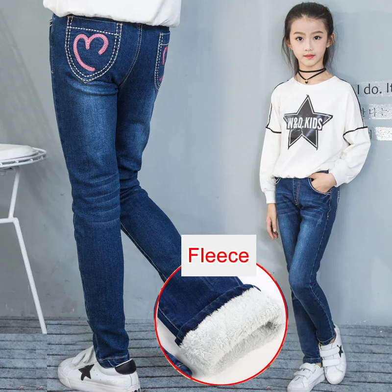 Teenage Girls Denim Jeans 2019 Autumn Winter Kids Cotton Elastic Pants Leggings Fleece Thicken Warm Embroidered Jeans 3-12 Years 4 Teenage Girls Denim Jeans 2019 Autumn Winter Kids Cotton Elastic Pants Leggings Fleece Thicken Warm Embroidered Jeans 3-12 Years 4