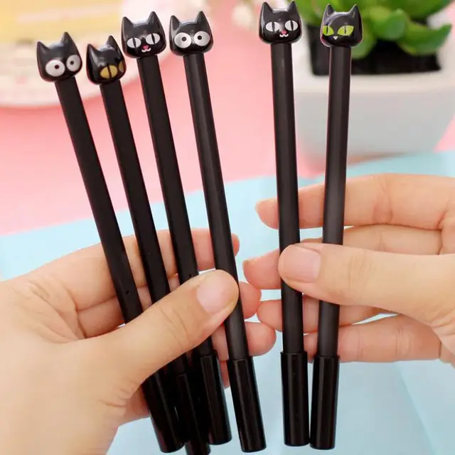 Jonvon Satone 5pcs Black Cat Pen Black Cat Doll Neutral Pen 0.5mm Cartoon Pattern Pen Gel Cute Korean Stationery School Supplies 3