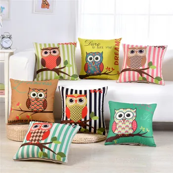 

45x45cm Cartoon Pillowcase Home Owl Printed Throw Pillow Case Sofa Seat Living Room Decorative Cushion Cover