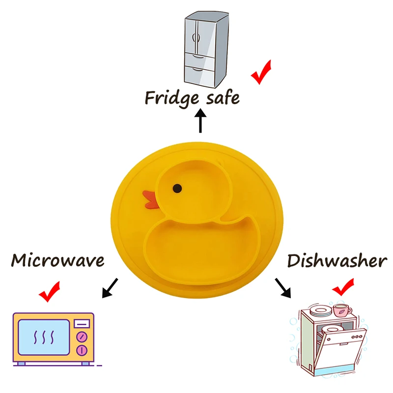 Qshare Table Mat Baby Duck Dishes Silicone Plate Suction Tray Antislip Mini Mat Children Kids Meal Fruits Tray Todder Placemat