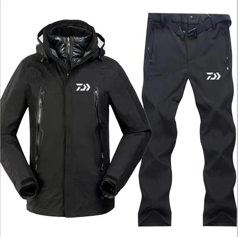 НОВЫЕ комплекты одежды для рыбалки daiwa, дышащий набор спортивной одежды для пеших прогулок, ветрозащитная одежда, Куртка для рыбалки и штаны - Цвет: black set 1