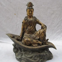Bi001876 Тибет Фейн Бронзовый помола Кван-Инь Гуань Инь Бодхисаттва Будда Сидит листьев лотоса