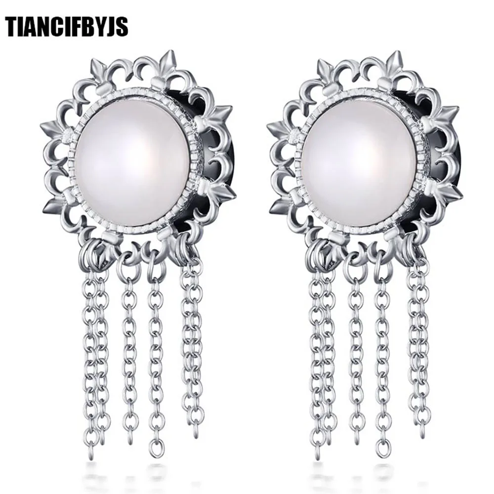 TIANCIFBYJS Ear Gauges Plugs 2pcs Dangle Chain Woman Piercing Tunnels Ear Stretcher Body Jewelry
