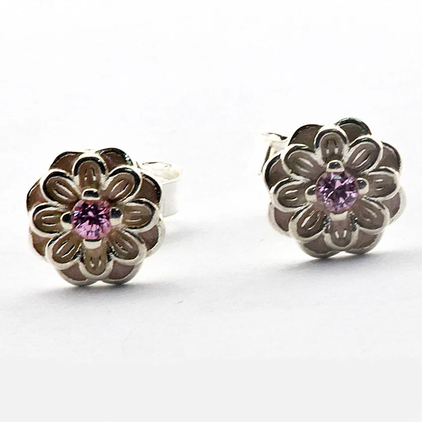 

Original 925 Sterling Silver Jewelry Earrings for Women Blooming Dahlia Stud Earrings with Cream Enamel and Blush Pink Crystals