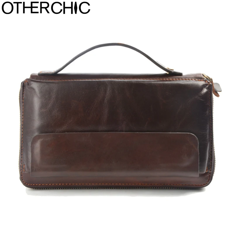 

OTHERCHIC Genuine Leather Men Roomy Clutch Wallet Long Male Purse Card Holders Vintage Clutch Wallets Men Phone Pouch 7N02-22