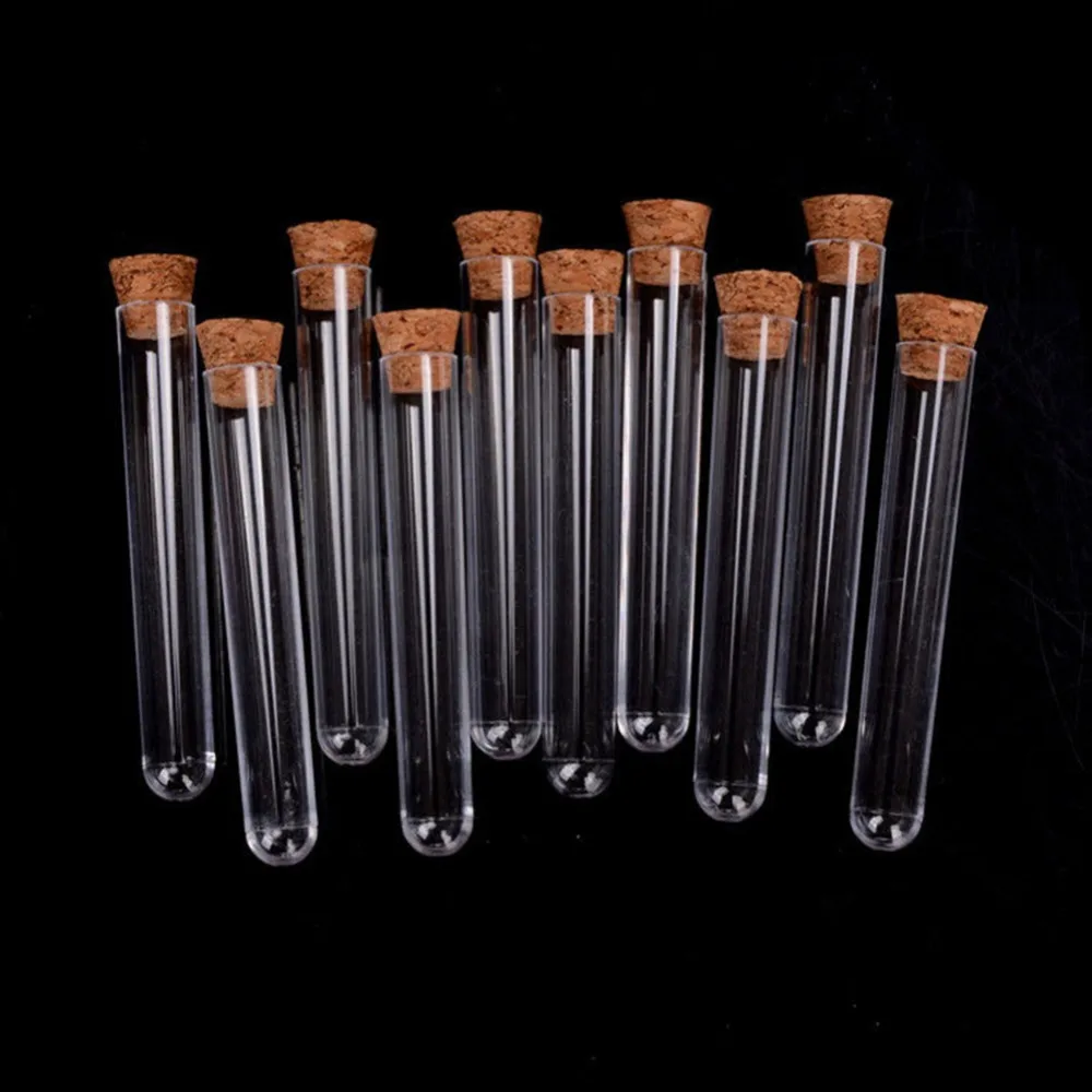 

10pcs/lot 12*60mm Transparent Plastic Round Bottom Test Tube With Cork Stoppers Empty Scented tea Tubes