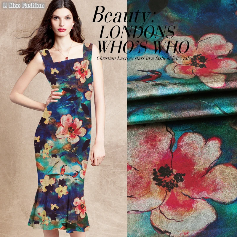 

SP575 Pure Silk/Bird-and-Flower/Silk Fabric Mulberry Silk 93% Silk 7% Spandex Elastic/Width 1.29yd Thickness 19mm