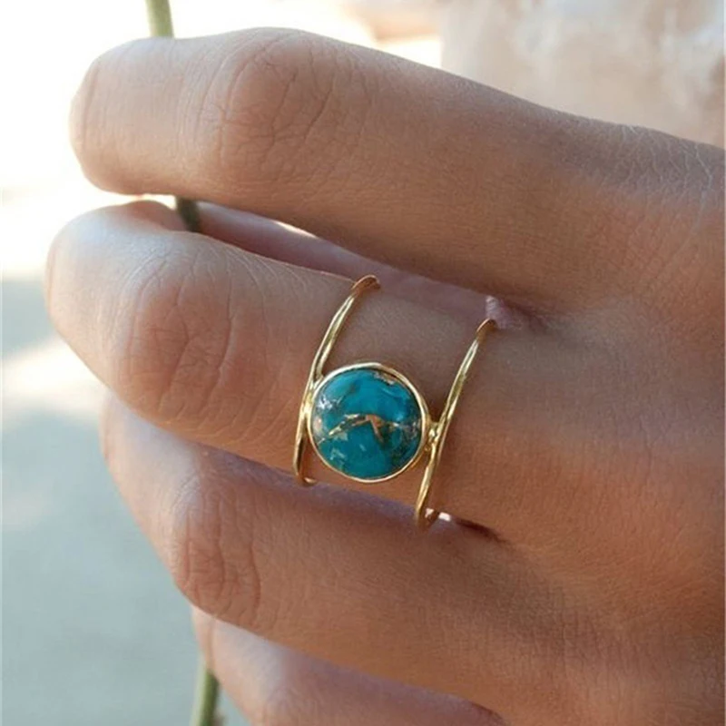 

Vintage Antique Natural Stone Ring Fashion Jewelry Double Layer Green Stone Finger Ring For Women Wedding Anniversary Rings