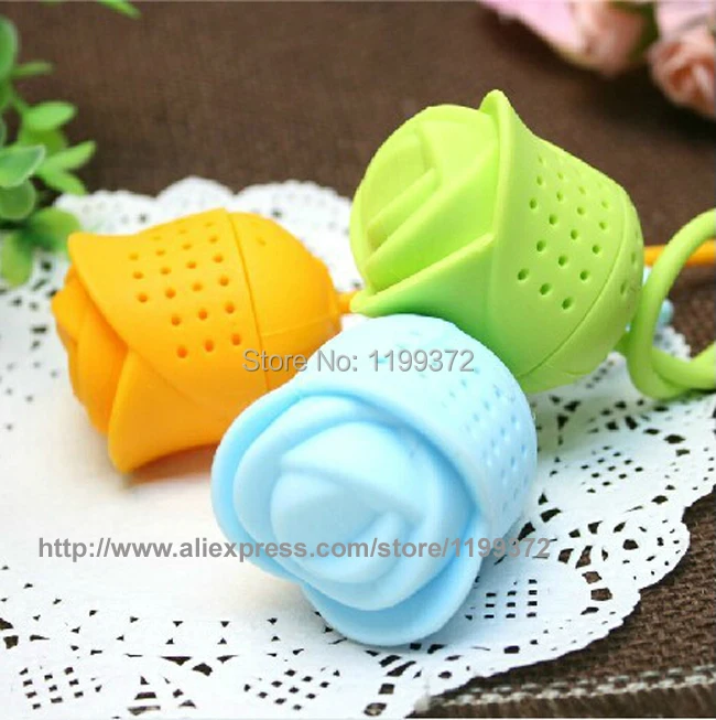 

100pcs/lot Cute Creative Silicone Rose Design Loose Tea Leaf Strainer Herbal Spice Infuser Teapot Tea Filter Color Mixed