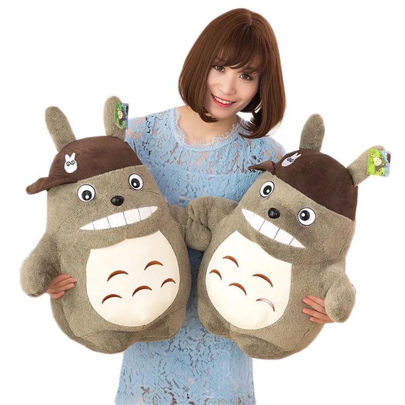 

Totoro Plush Toy Pillow With Hat Stuffed Animal Gray Cotton Doll Girl's Gift Kids Child Birthday Toys