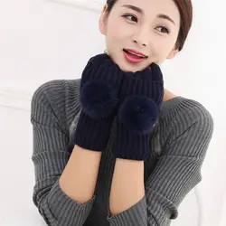 2018 Новый Зимние перчатки для Для женщин Мех животных мяч из двух частей Сенсорный экран варежки теплые Полуботинки палец Прихватки для