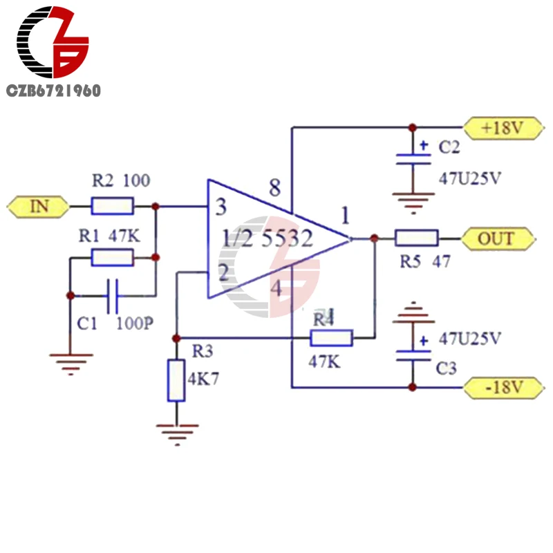 Двойной OP Amp плата предусилителя DC усиления PCB для NE5532/OPA2134/OPA2604/AD826