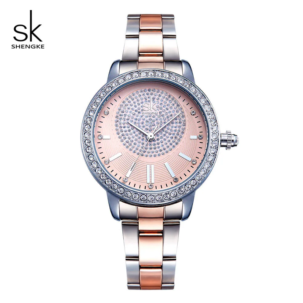 Shengke, женские кварцевые часы, розовое золото, часы для девушек, Лидирующий бренд, кристалл, роскошные женские наручные часы, часы для девушек, Relogio Feminino - Цвет: Silver