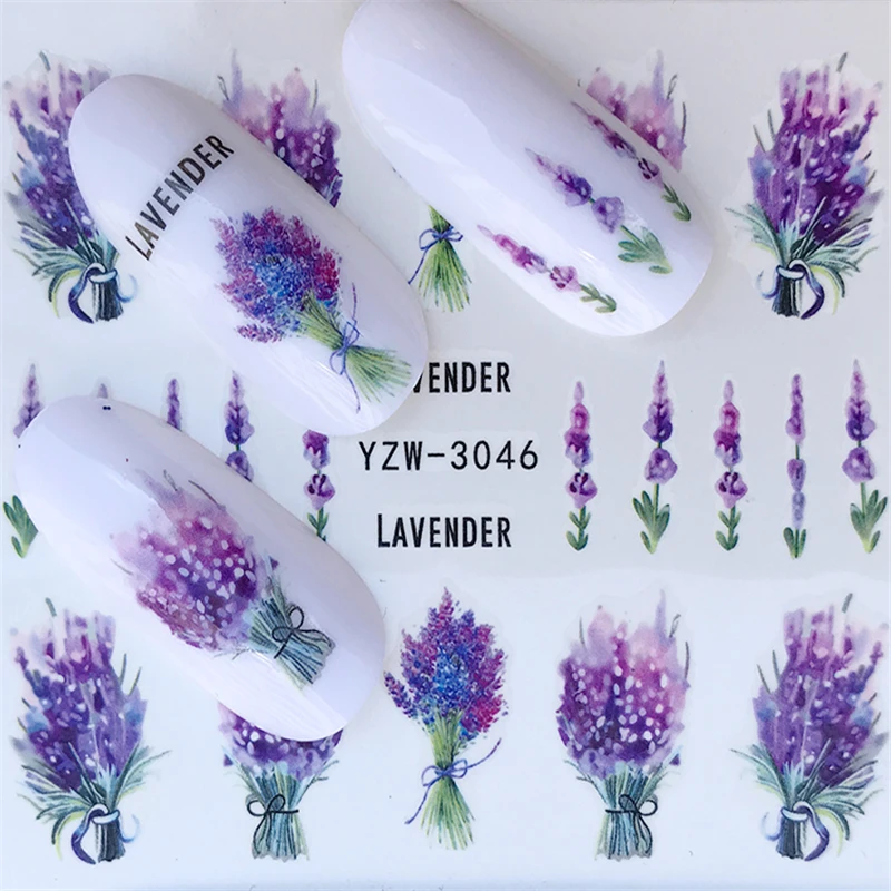 

WUF Nail Stickers on Nails Blooming Flower Stickers for Nails Lavender Nail Art Water Transfer Stickers Decals