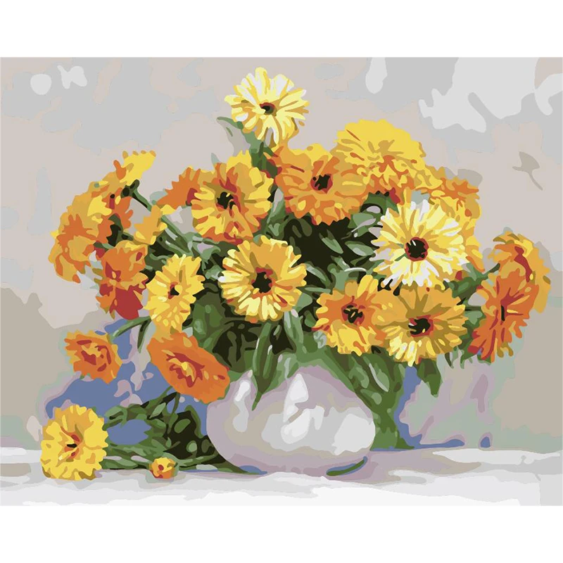 A Vase of Yellow Daisy DIY Coloring Paint By number Tools picture Painting Numbers Surprise Gift art supplies dropship | Дом и сад
