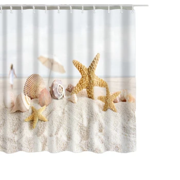

New Colorful Eco-friendly Beach Conch Starfish Shell Polyester High Quality Washable Bath Decor Shower Curtains