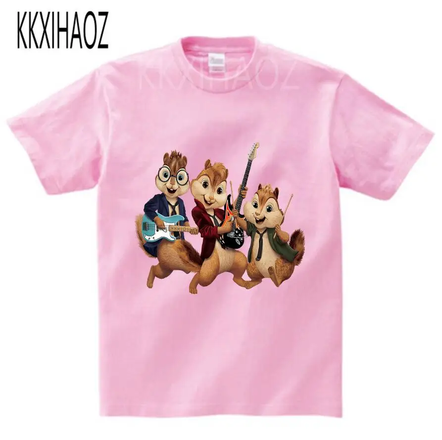 pink childreT-shirt Куртки «Элвин и Бурундук», красная хлопковая футболка, коллекция года, Детская летняя одежда с короткими рукавами, одежда для мальчиков и девочек NN - Цвет: pink childreT-shirt