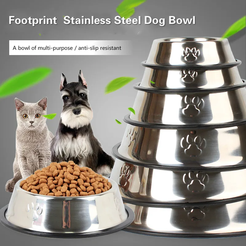 

2019 Hot Style Hot Footprint Stainless Steel Dog Bowl Resistant To Fall Anti-skid Chunky Pet Supplies