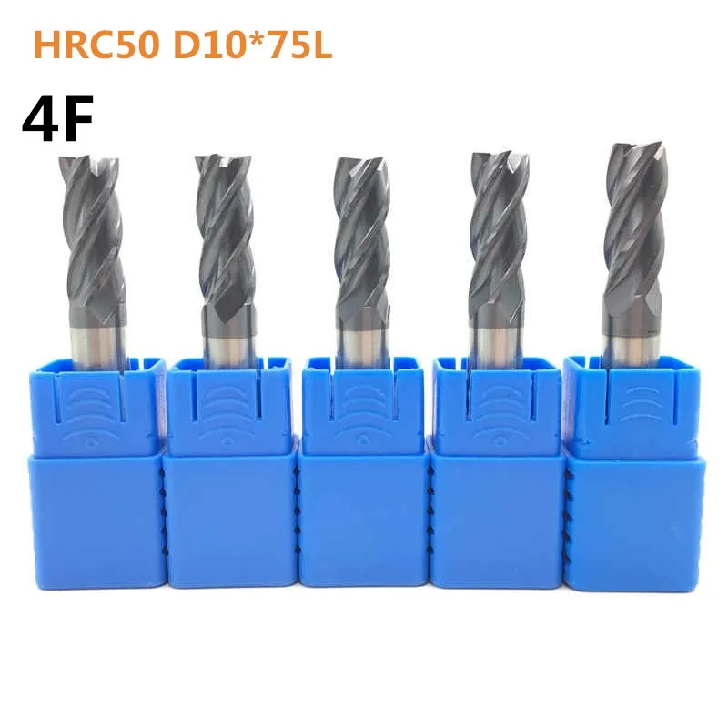 

5PCS New 4F D10 75L HRC50 Carbide Plane End Mill Diameter 10mm High Speed Milling Machine Spiral Straight Handle Milling Cutter