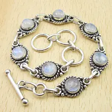 Pulsera de Plata 7 7/8 Pulgadas! genuino RAINBOW MOONSTONE 7 Joya
