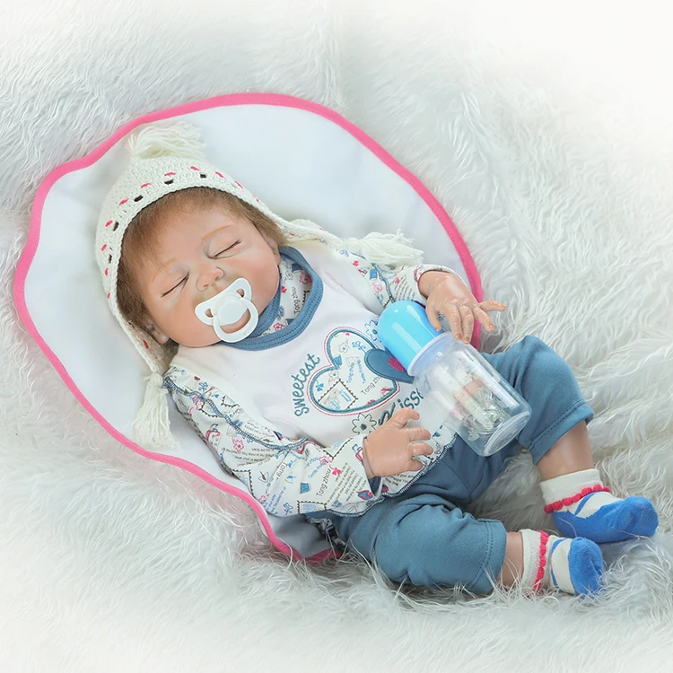 

55cm Full Body Silicone Reborn Baby Sleeping Doll Toy 22" Vinyl Newborn Boy Babies Dolls Brithday Gift Girl Brinquedos Bathe toy