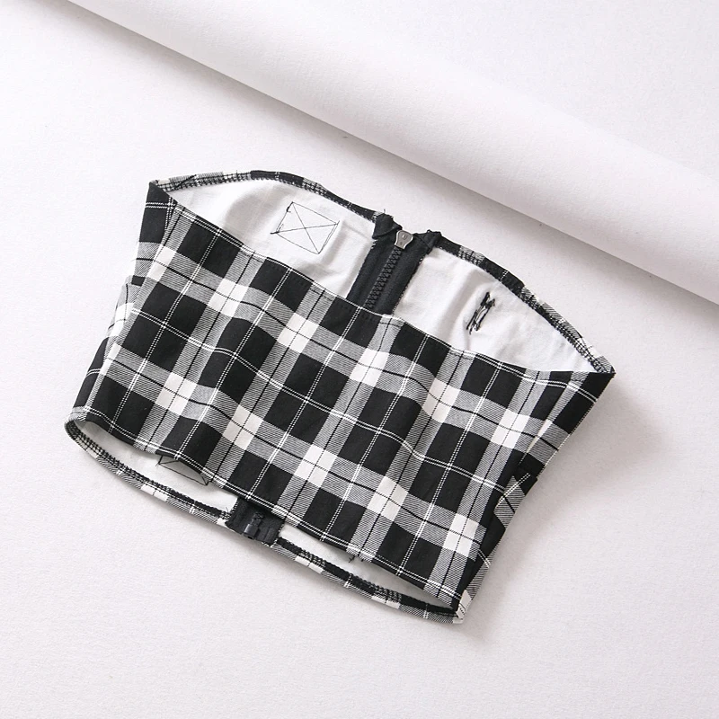 Women Check Corset with Belt details Casual Check Tube Top Women Check Corset with Belt details Casual Check Tube Top