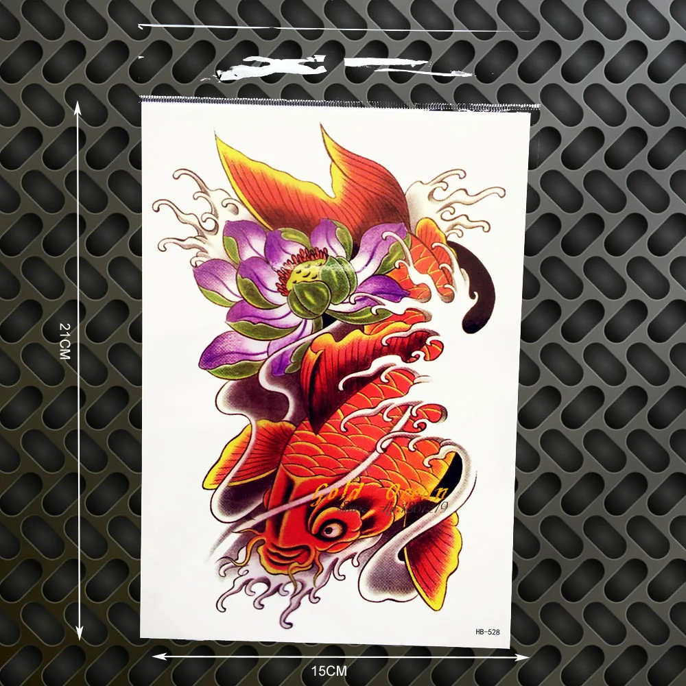 Carp Lotus Temporary Tattoo Waterproof Fake Flash Removable Tattoo Body Art Sleeves 21x15CM Men Large Size Arm Tatoo Golden Fish fake-body-tattoos : image Carp Lotus Temporary Tattoo Waterproof Fake Flash Removable Tattoo Body Art Sleeves 21x15CM Men Large Size Arm Tatoo Golden Fish fake-body-tattoos