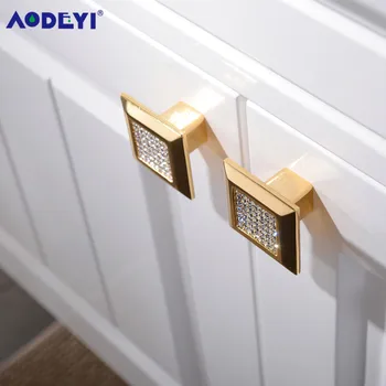 คริสตัลลิ้นชักจับดึงเพชรเงินไวน์ตู้เสื้อผ้าตกแต่งเฟอร์นิเจอร์ Dresser ตู้ครัวตู้ Knobs Gold Chrome 2
