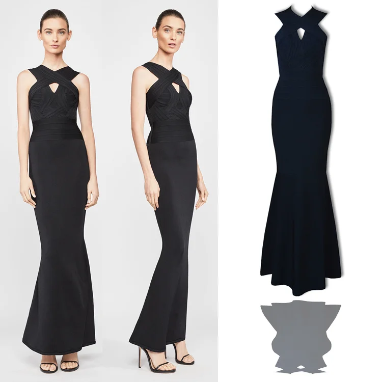 High Quality Black Sleeveless Bodycon Long Rayon Bandage Dress Evening Party | Женская одежда