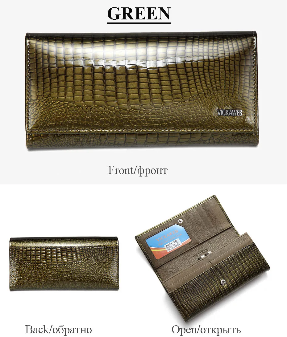 VICKAWEB Wallet Female Genuine Leather Purse Women Vintage Alligator Women Wallets Long Hasp Womens Wallets and Purses Retro-AE150-026