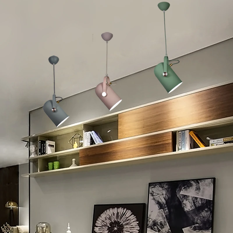 Online Minimalismo nórdico ángulo de caída ajustable E27 pequeñas luces colgantes, lámpara de iluminación para decoración del hogar y luz de punto de exposición de Bar