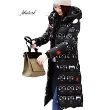 2017 New Winter Coat women Design Padded Down Cotton Plus Size Slim Jacket printing Hooded parkas Fashion Women outerwear F011