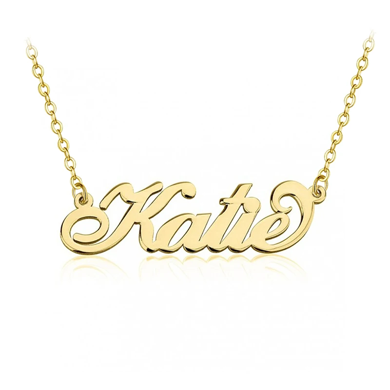 Custom Personalized Cursive Carrie Style Name Necklace Gold Box Chain