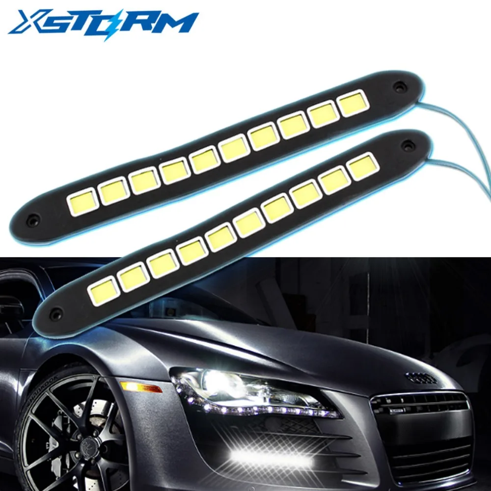 

2Pcs LED Daytime Running lights Car styling Waterproof COB Strip Lights flexible LED Work Fog Lights DRL Bulbs Car Driving lamp