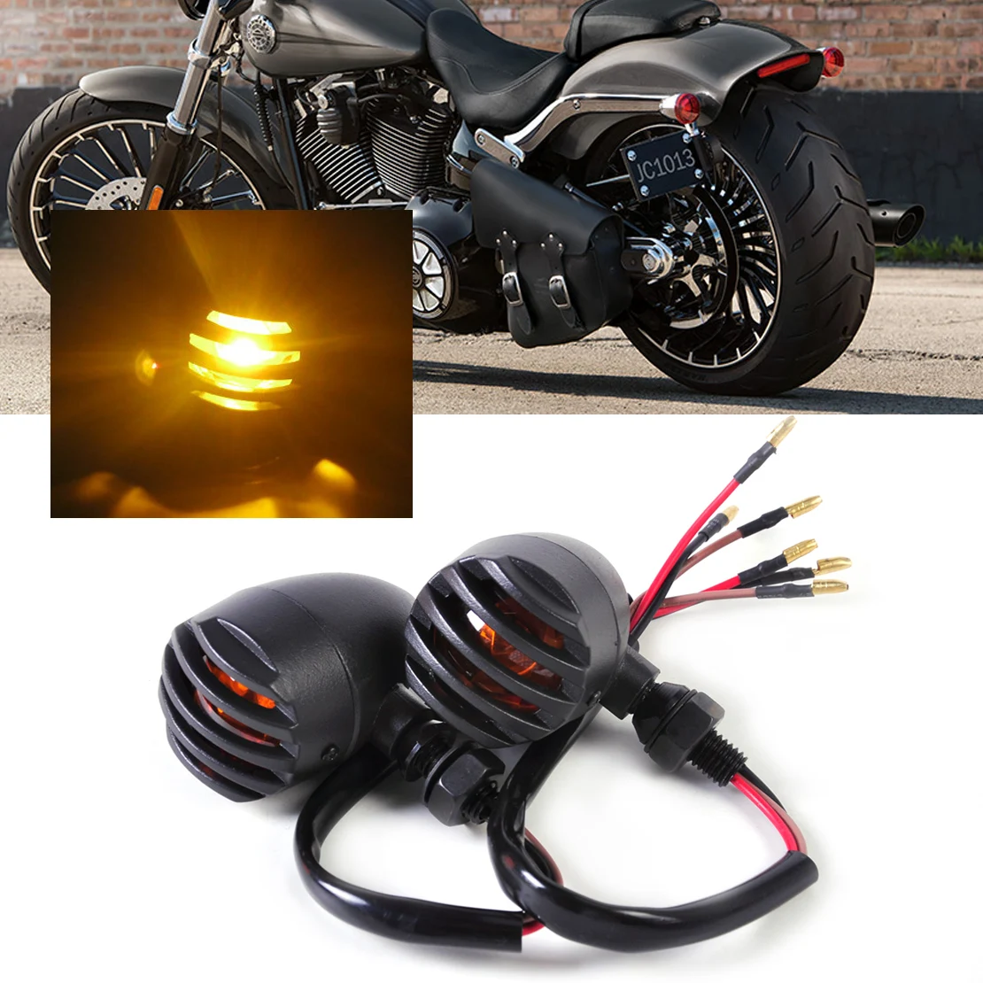 

2pcs New 12V Motorcycle Metal Black Bullet Grille Turn Signal Light Blinker Indicator for Harley BOBBER Cafe-race Chopper Motor