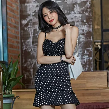

Summer Strap Club Vestidos Dot Print Sleeveless Mini Bodycon 2 Piece Set Suit Sexy Dress