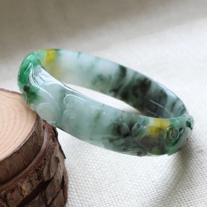 

A137 Vintage Chinese Hand-carved Emerald Green stoneite stone Bracelet Bangle 61mm 10.20 40