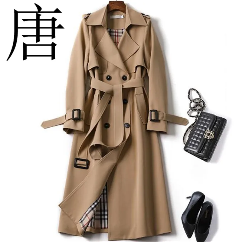 2019New Long Trench coat women Fashion Classic Double Breasted Belt
