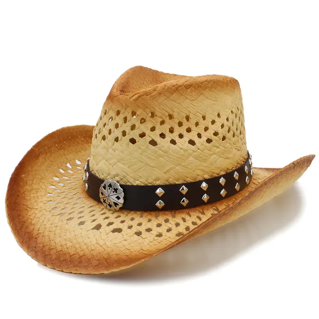 Western Cowboy Hat Handmade Weave Straw Women Men Beach Sun Sombrero