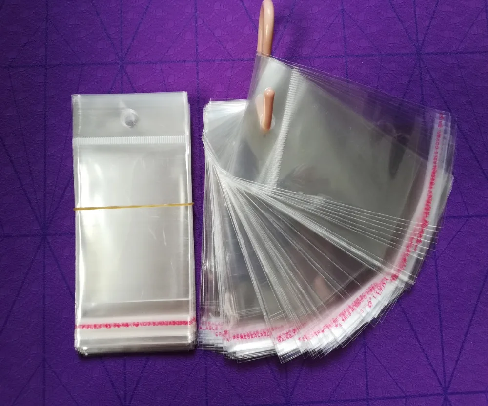 Clear Plastic Self Adhesive OPP Bag Poly Jewelry Packaging Pouch With Hang Hole 