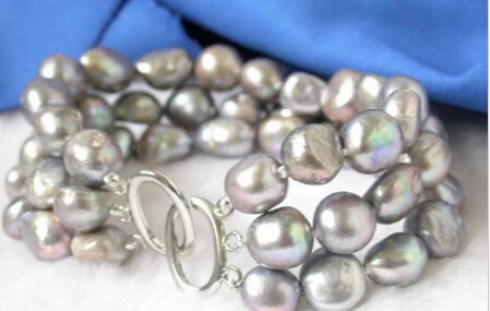 

free shipping 09571 3strands gray baroque pearls bracelet bangle Natural >>free shipping
