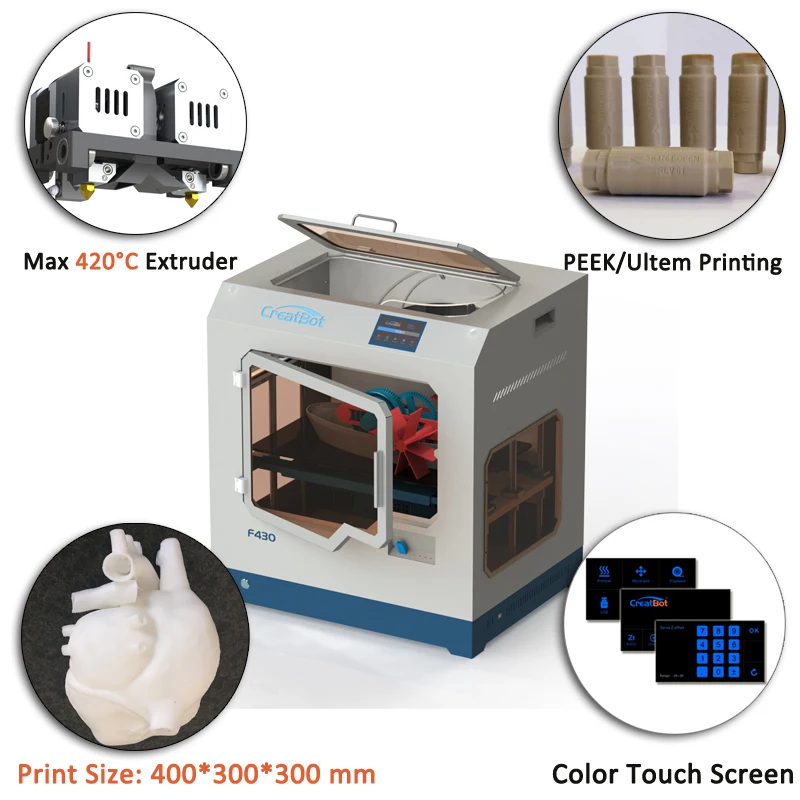  3d printer Creatbot F430 metal dual extruders full closed large color touch screen print size 400*3