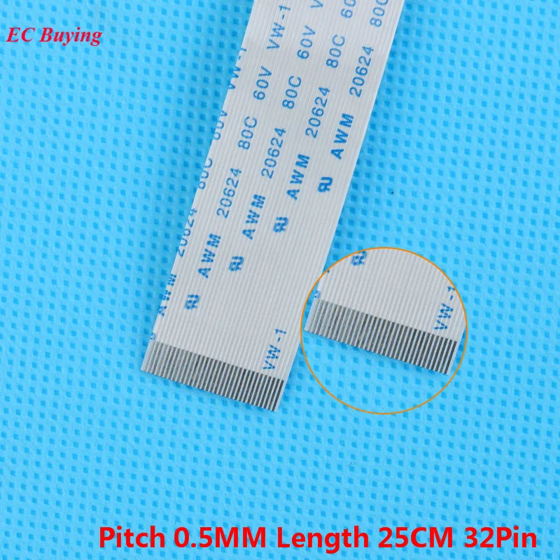 

5Pcs FFC 250mm 32Pin Flexible Flat Cable 32 Pin Ribbon Cable Reverse Direction 0.5mm Pitch 25cm Length Opposite 32Pins For TTL