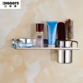

Free shipping Biggers sanitary Chrome finish 304 stainless steel bathroom shelf holder with comb cup holder estante del bano